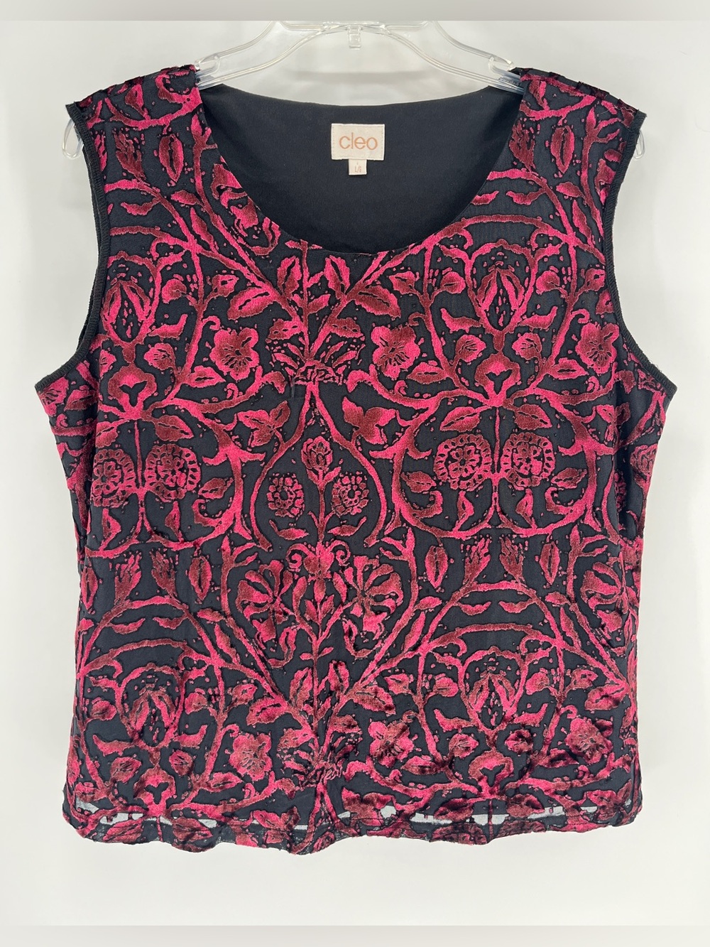 VTG Cleo Made in Canada Velvet Burnout Floral Tank Top L Whimsigoth Cyber Y2K